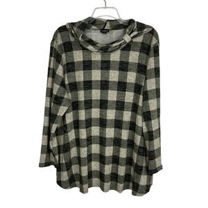 LINKS | Green & Cream Gingham Plaid Pull Over Cowl Neck Sweater |‎ Women's 1X